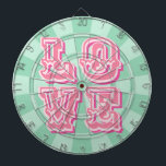 Mint Green and Pink Vintage LOVE Design Wedding Dartscheibe<br><div class="desc">Mint Green and Pink Vintage LOVE Design Dartboard.  Perfect for an engagement party or wedding celebration! Also makes a beautiful housewarming keepsake!</div>