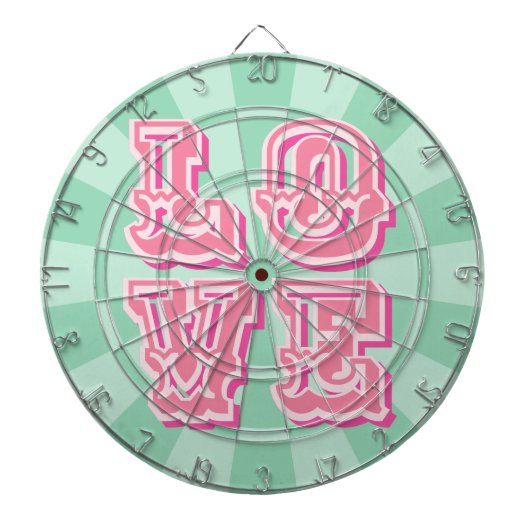 Mint Green and Pink Vintage LOVE Design Wedding Dartscheibe (vorne)