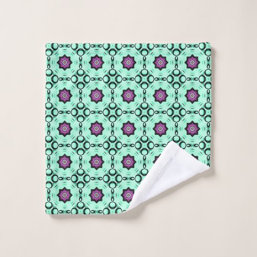 Mint green and purple geometric mandala pattern  badhandtuch set (Waschlappen)