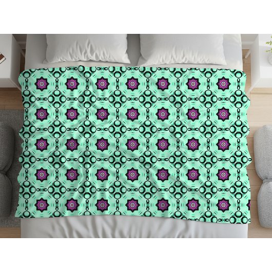 Mint green and purple geometric mandala pattern  fleecedecke