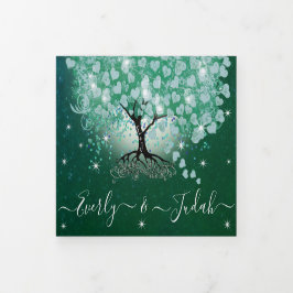 Mint Green Aqua Sea Blue Heart Leaf Tree Hochzeit Dreifach Gefaltete Einladung