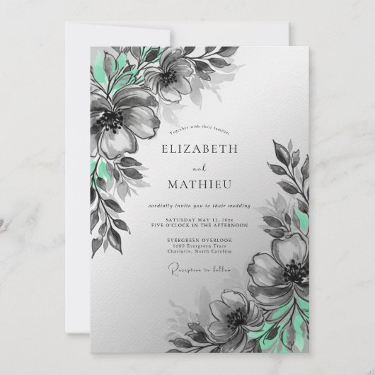 Mint Green Artistic Botanical Wedding Einladung (Vorderseite)