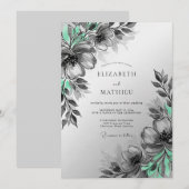 Mint Green Artistic Botanical Wedding Einladung (Vorne/Hinten)