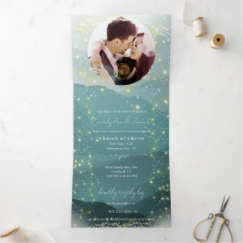 Mint Green Ash Mountain Hillside Wedding Dreifach Gefaltete Einladung