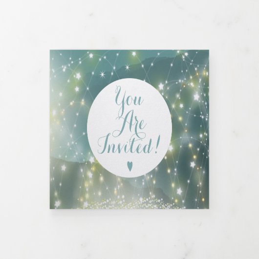 Mint Green Ash Mountain Hillside Wedding Dreifach Gefaltete Einladung (Cover)