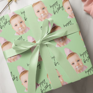 Mint Green Baby Face Geburtstag   Benutzerdefinier Geschenkpapier