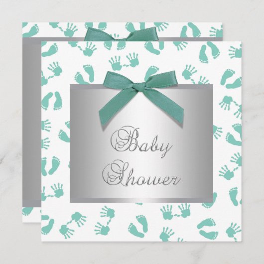 Mint Green Baby Hands Feet Baby Dusche Einladung (Vorne/Hinten)