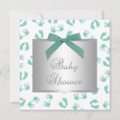 Mint Green Baby Hands Feet Baby Dusche Einladung (Vorderseite)