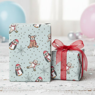 Mint Green Babys Erste Weihnachtswintertiere Geschenkpapier