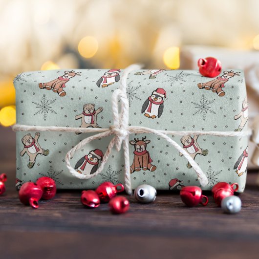 Mint Green Babys Erste Weihnachtswintertiere Geschenkpapier
