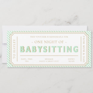 Mint Green Babysitting Gutscheinkarte Einladung