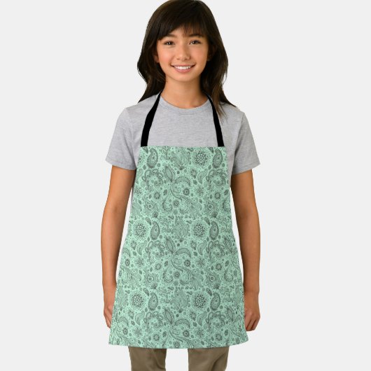 Mint Green Batik boho style floral paisley pattern Schürze (Insitu)