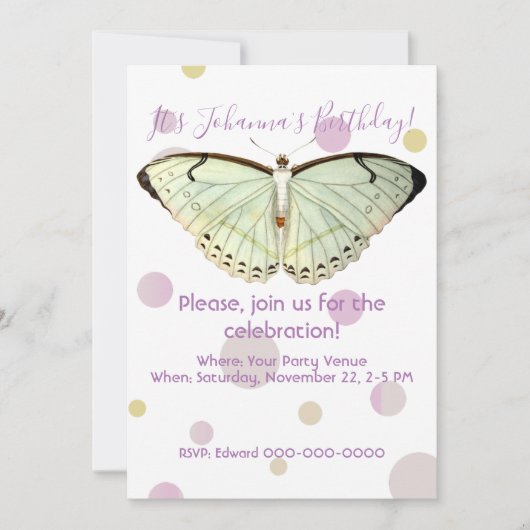 Mint Green Beauty Butterfly Geburtstag Einladung (Vorderseite)