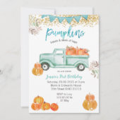 Mint Green Birthday Blue Pumpkin Truck Geburtstag Einladung (Vorderseite)