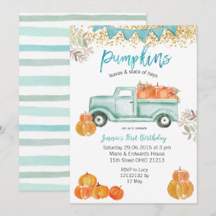 Mint Green Birthday Blue Pumpkin Truck Geburtstag Einladung