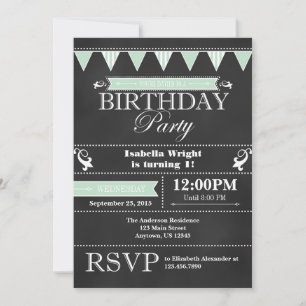 Mint Green Black Chalkboard Geburtstagseinladung Einladung