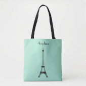 Mint Green Black Paris Eiffel Tower mit Namen Tasche (Vorderseite)