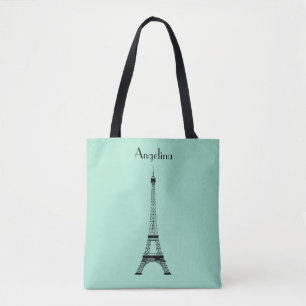 Mint Green Black Paris Eiffel Tower mit Namen Tasche