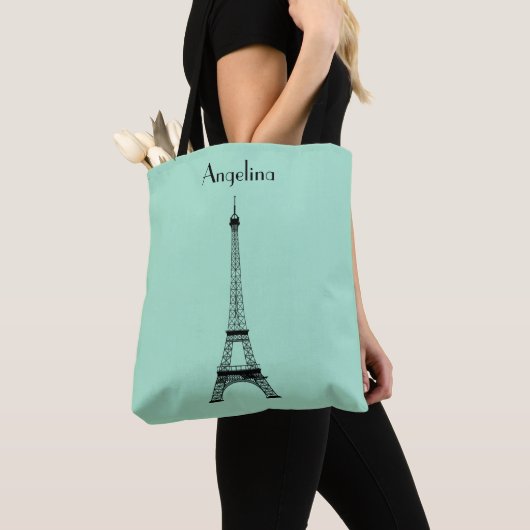 Mint Green Black Paris Eiffel Tower mit Namen Tasche (Von Nahem)