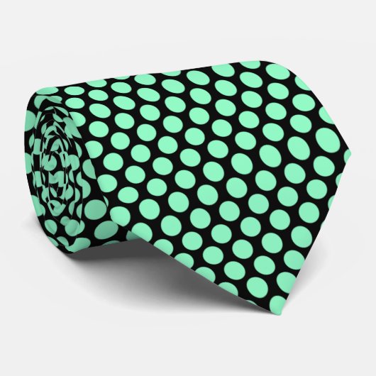 Mint Green Black Polka Dots Krawatte (Gerollt)