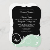Mint Green Black Swirl Bracket Wedites Einladung (Vorne/Hinten)