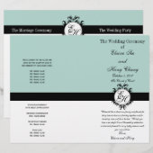 Mint Green Black Wedding Program Chic Mit Monogram (Vorne/Hinten)