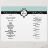 Mint Green Black Wedding Program Chic Mit Monogram (Rückseite)
