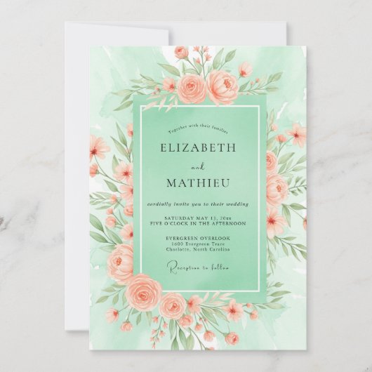 Mint Green Blossoming Spring Wedding Einladung (Vorderseite)