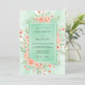 Mint Green Blossoming Spring Wedding Einladung (Stehend Vorderseite)