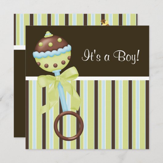 Mint Green Blue Brown Baby Boy Dusche Einladungen (Vorne/Hinten)