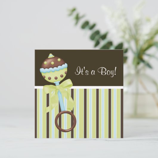 Mint Green Blue Brown Baby Boy Dusche Einladungen (Stehend Vorderseite)