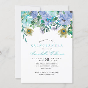 Mint Green Blue Floral QUINCEAÑERA Vintag Boho Einladung