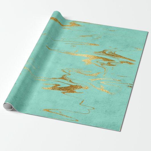 Mint Green Blue Gold Marble Shiny Glam Geschenkpapier (Ungerollt)