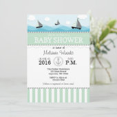Mint Green Blue Nautical Baby Dusche Einladung (Stehend Vorderseite)