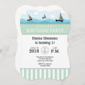 Mint Green Blue Nautical Birthday Einladung (Vorne/Hinten)