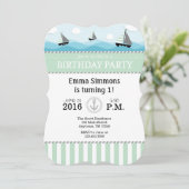Mint Green Blue Nautical Birthday Einladung (Stehend Vorderseite)