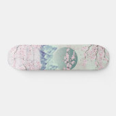 Mint Green Blue Pink Cherry Blossom Moon Mountain Skateboard (Horizontal)