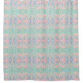 Mint Green Blue Pink Retro Nouveau Mosaik Muster Duschvorhang (Vorderseite)