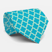 Mint-Green & Blue Quatrefolie Ikat-Muster Krawatte (Gerollt)