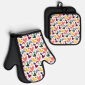 Mint Green Blush Pink Blue Hearts Art Muster Ofenhandschuh & Topflappen-Set