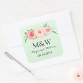 Mint Green Blush Pink Floral Monogram Wedding Quadratischer Aufkleber (Umschlag)