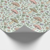 Mint Green Botanical Fungi Seamless Pattern Geschenkpapier (Ecke)
