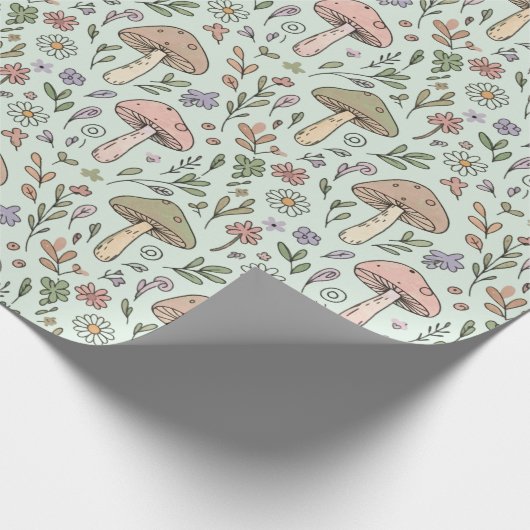 Mint Green Botanical Fungi Seamless Pattern Geschenkpapier (Ecke)