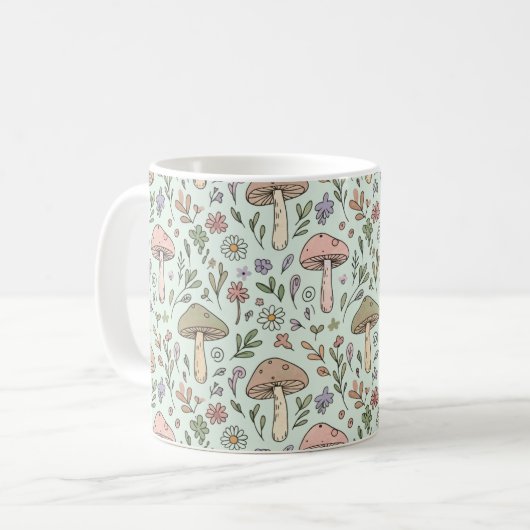 Mint Green Botanical Fungi Seamless Pattern Kaffeetasse (Vorderseite Links)