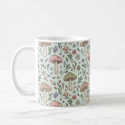 Mint Green Botanical Fungi Seamless Pattern Kaffeetasse (Links)