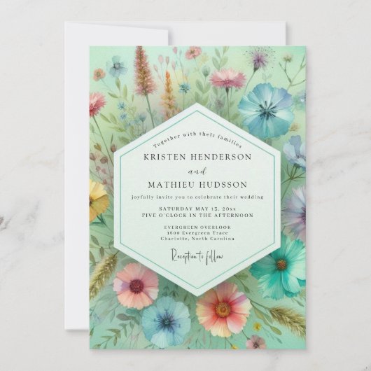 Mint Green Botanical Whimsy Wedding Einladung (Vorderseite)