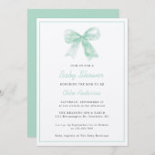 Mint Green Bow Minimal Gender Neutral Baby Dusche Einladung (Vorne/Hinten)