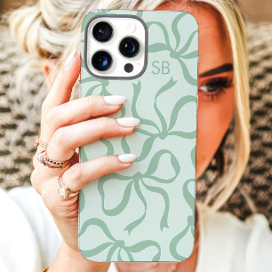 Mint Green Bow Monogram iPhone 16 Pro Max Hülle