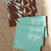 Mint Green, Brown Leaves Wedding RSVP Card Hinweiskarte
