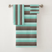 MINT GREEN & BROWN STRIPE PATTERN BADHANDTUCH SET (Insitu)